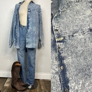 Vintage 80s Acid Wash Denim Jean Shirt Western  Traffic